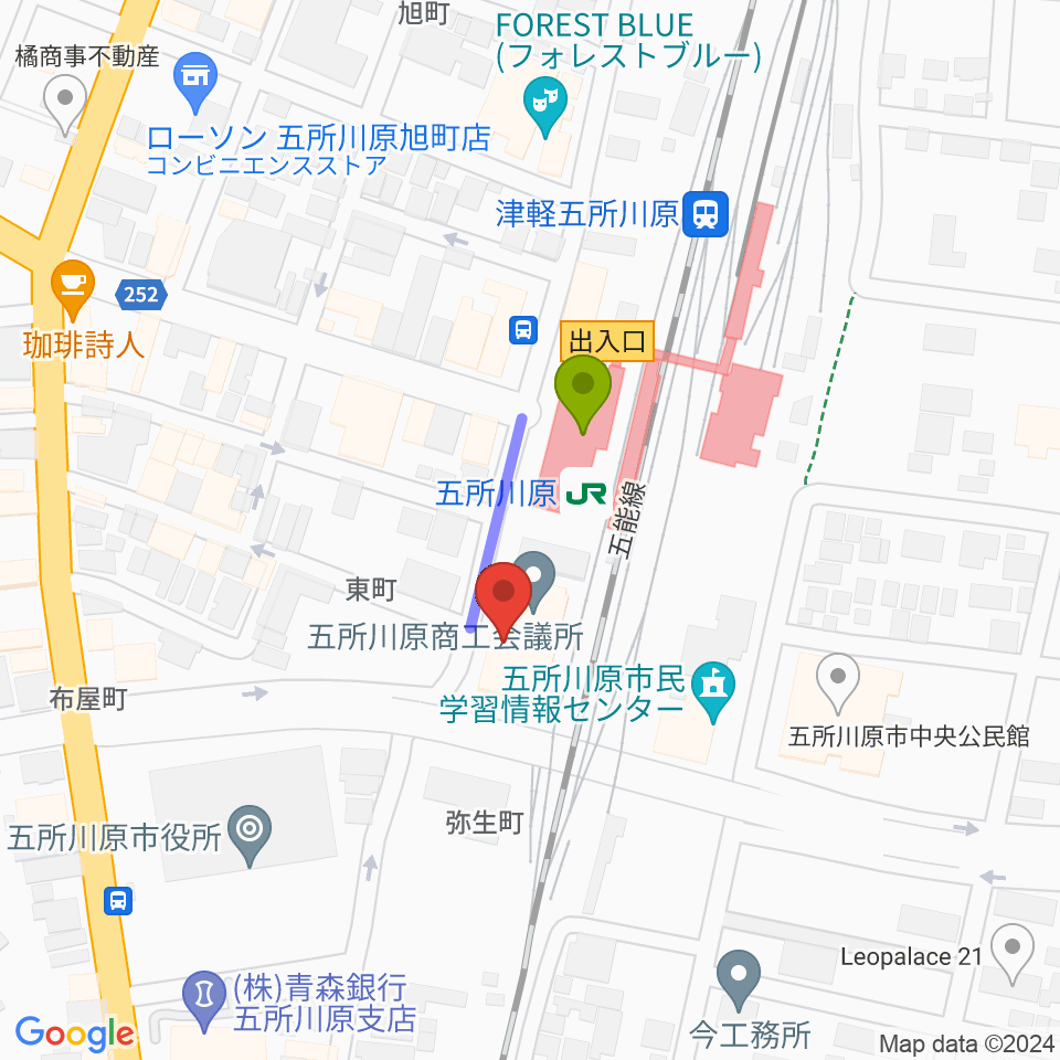 FMごしょがわら Gラジの最寄駅五所川原駅からの徒歩ルート（約2分）地図