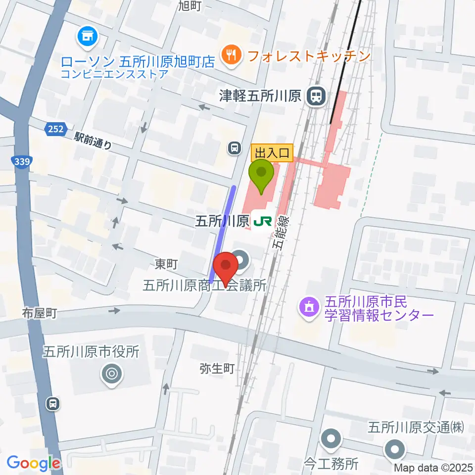 FMごしょがわら Gラジの最寄駅五所川原駅からの徒歩ルート（約2分）地図