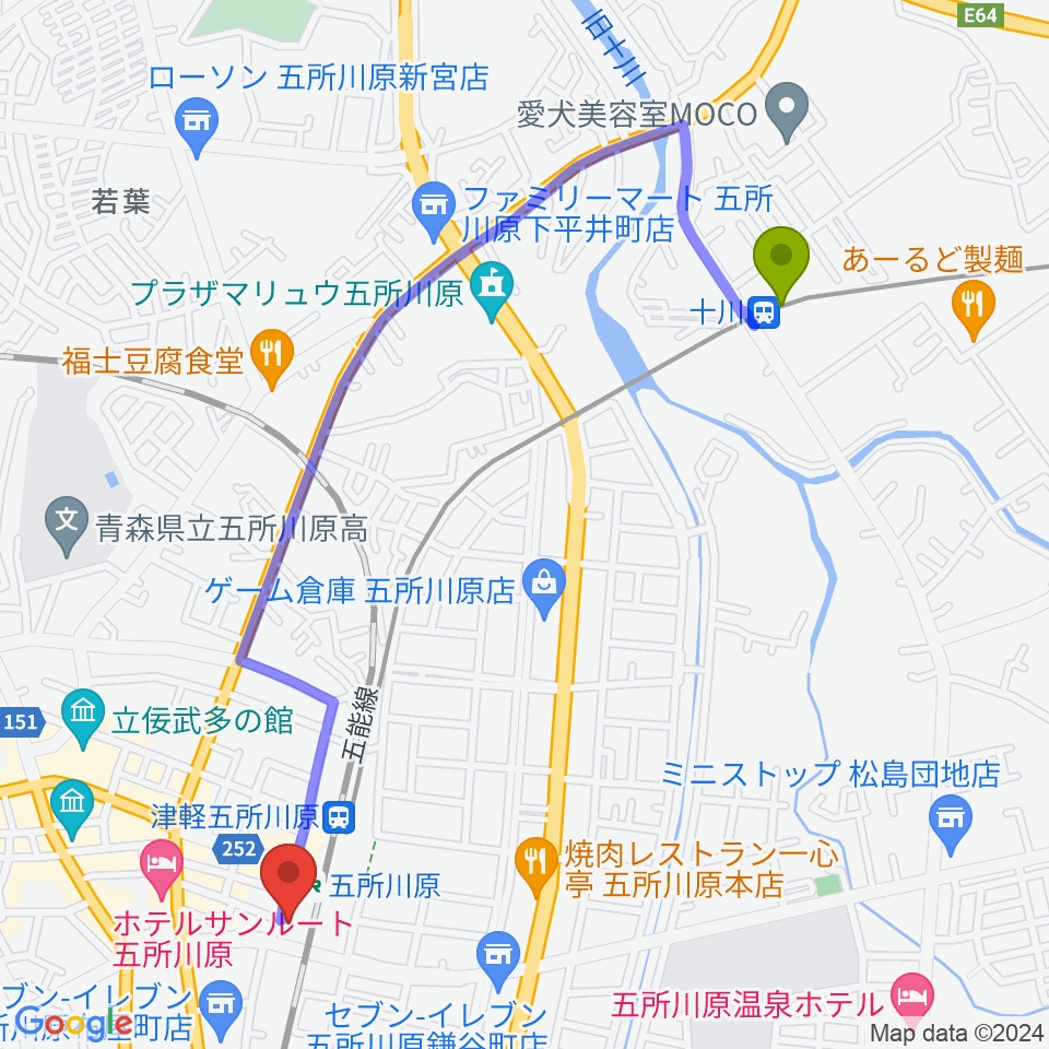 十川駅からFMごしょがわら Gラジへのルートマップ地図