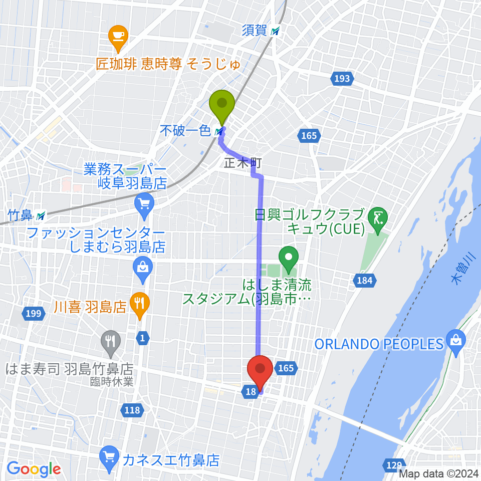 ジ・エンカウンターの最寄駅不破一色駅からの徒歩ルート（約35分）地図