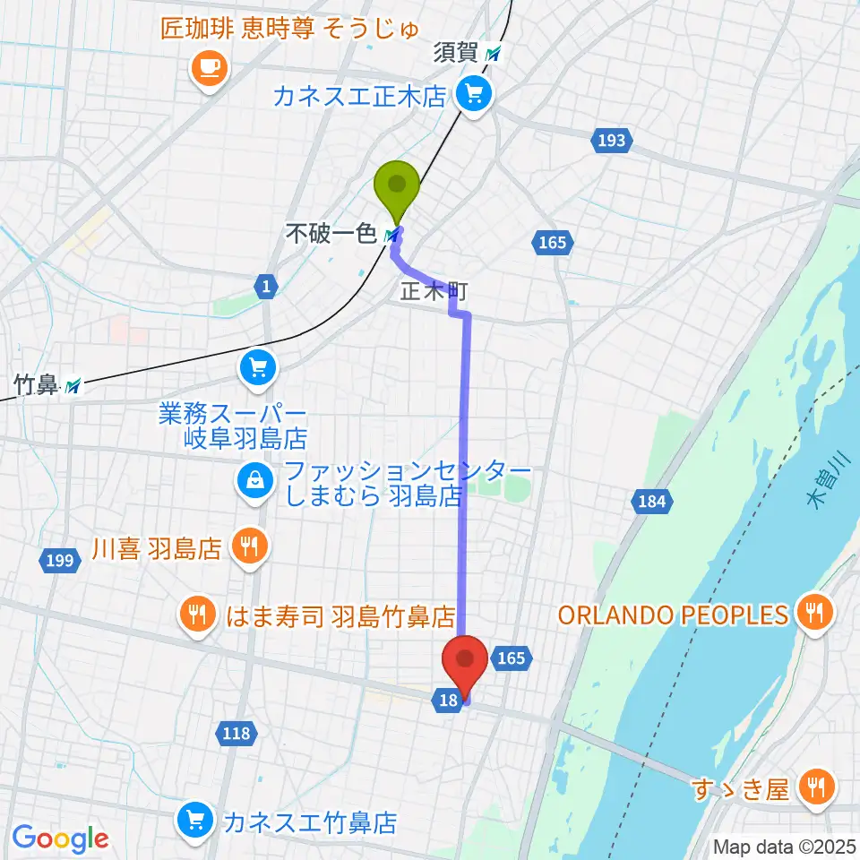 ジ・エンカウンターの最寄駅不破一色駅からの徒歩ルート（約35分）地図