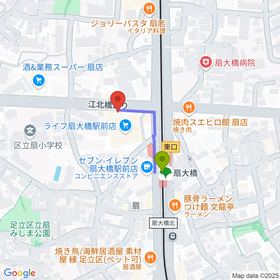 アトリエTANTOOの最寄駅扇大橋駅からの徒歩ルート（約2分）地図