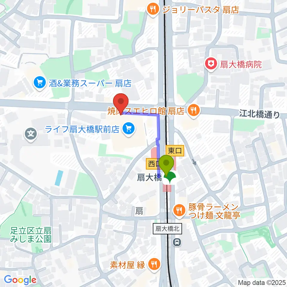 アトリエTANTOOの最寄駅扇大橋駅からの徒歩ルート（約2分）地図