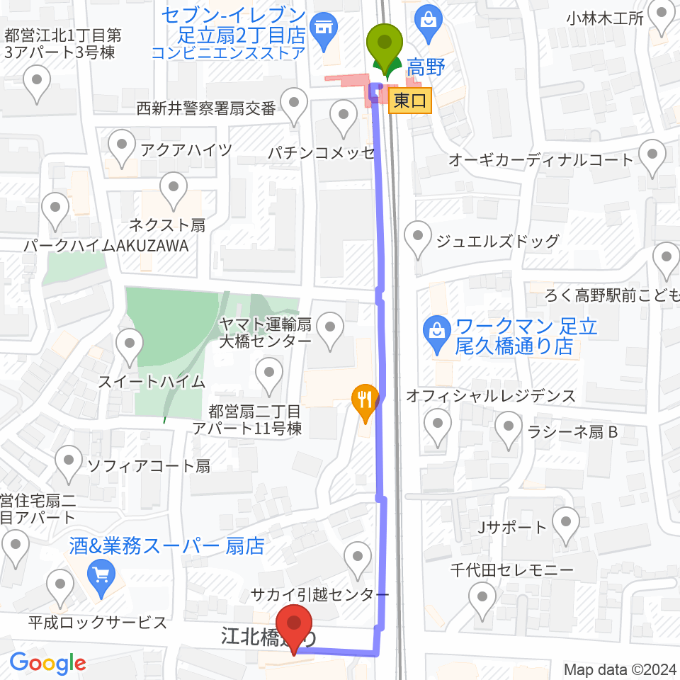 高野駅からアトリエTANTOOへのルートマップ地図