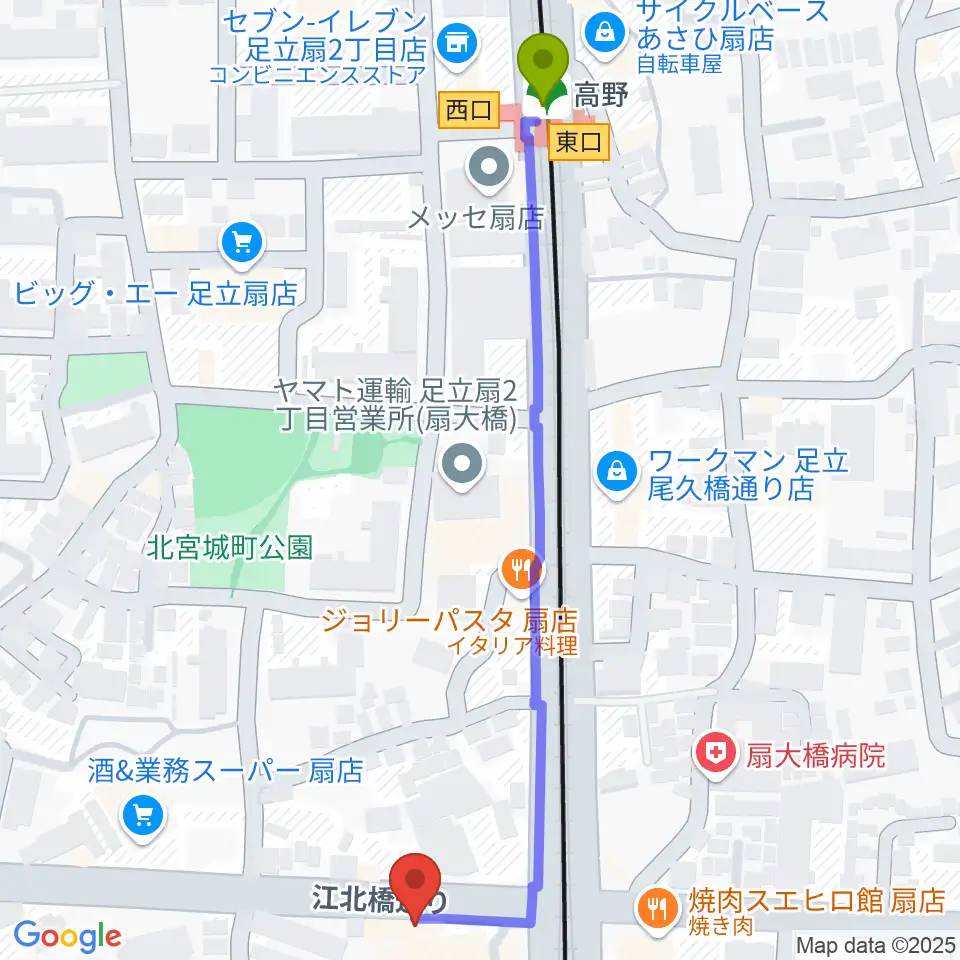 高野駅からアトリエTANTOOへのルートマップ地図