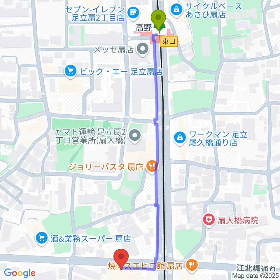 高野駅からアトリエTANTOOへのルートマップ地図