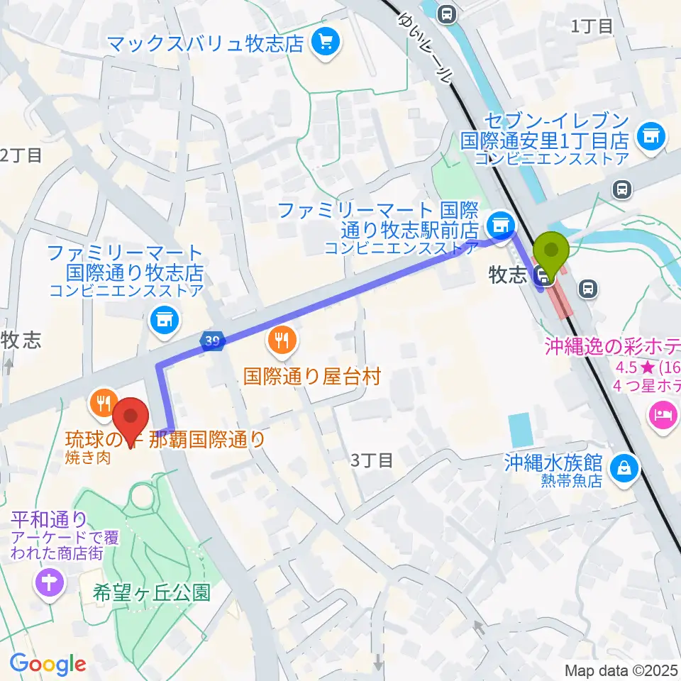 てんぶす那覇の最寄駅牧志駅からの徒歩ルート（約6分）地図