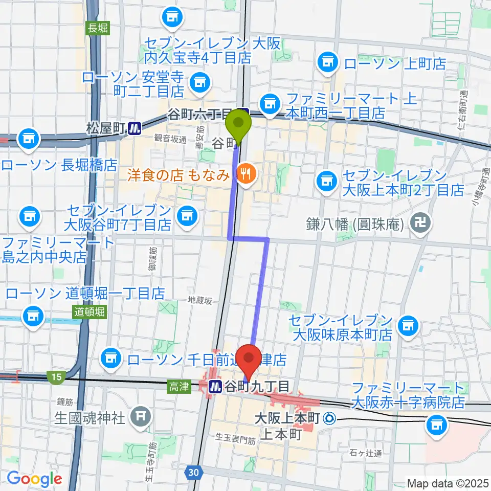 谷町六丁目駅からLittle Egg Studioへのルートマップ地図