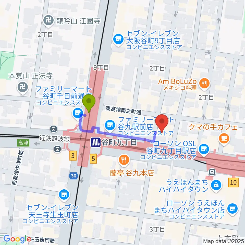 Little Egg Studioの最寄駅谷町九丁目駅からの徒歩ルート（約2分）地図