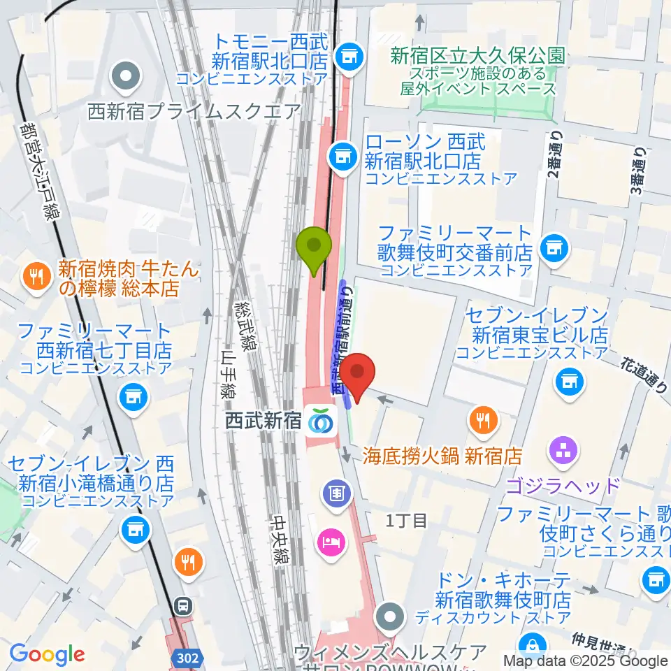 新宿バッシュ!!の最寄駅西武新宿駅からの徒歩ルート（約2分）地図