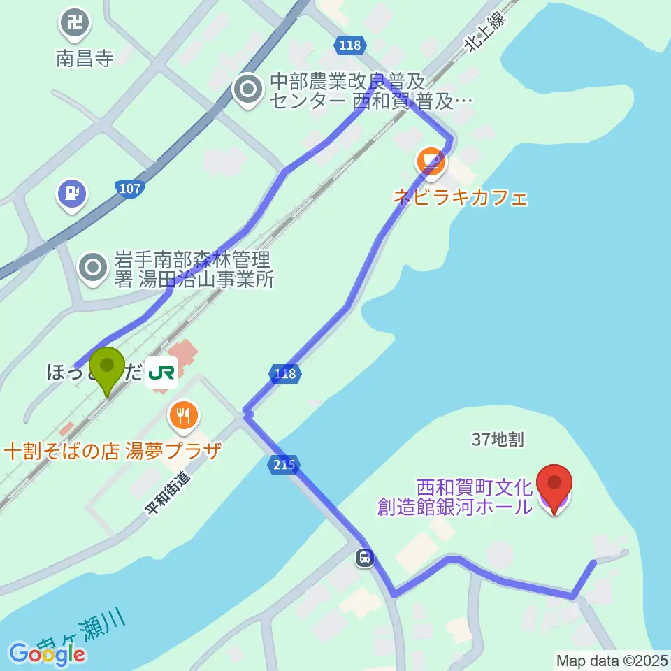 西和賀町文化創造館 銀河ホールの最寄駅ほっとゆだ駅からの徒歩ルート（約5分）地図