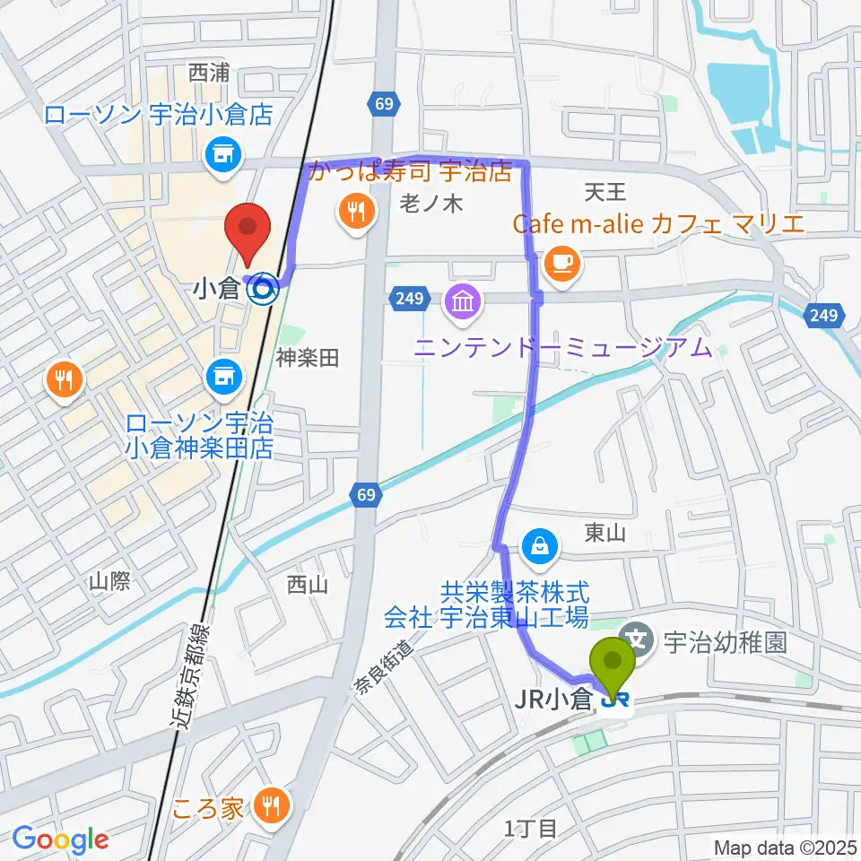 ＪＲ小倉駅からソウルクリエイトミュージックへのルートマップ地図