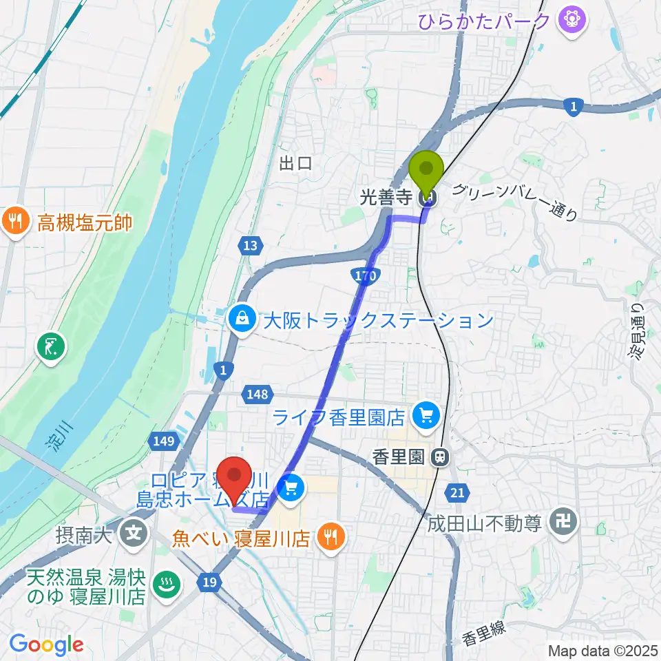 光善寺駅からRISOおんがくいんへのルートマップ地図