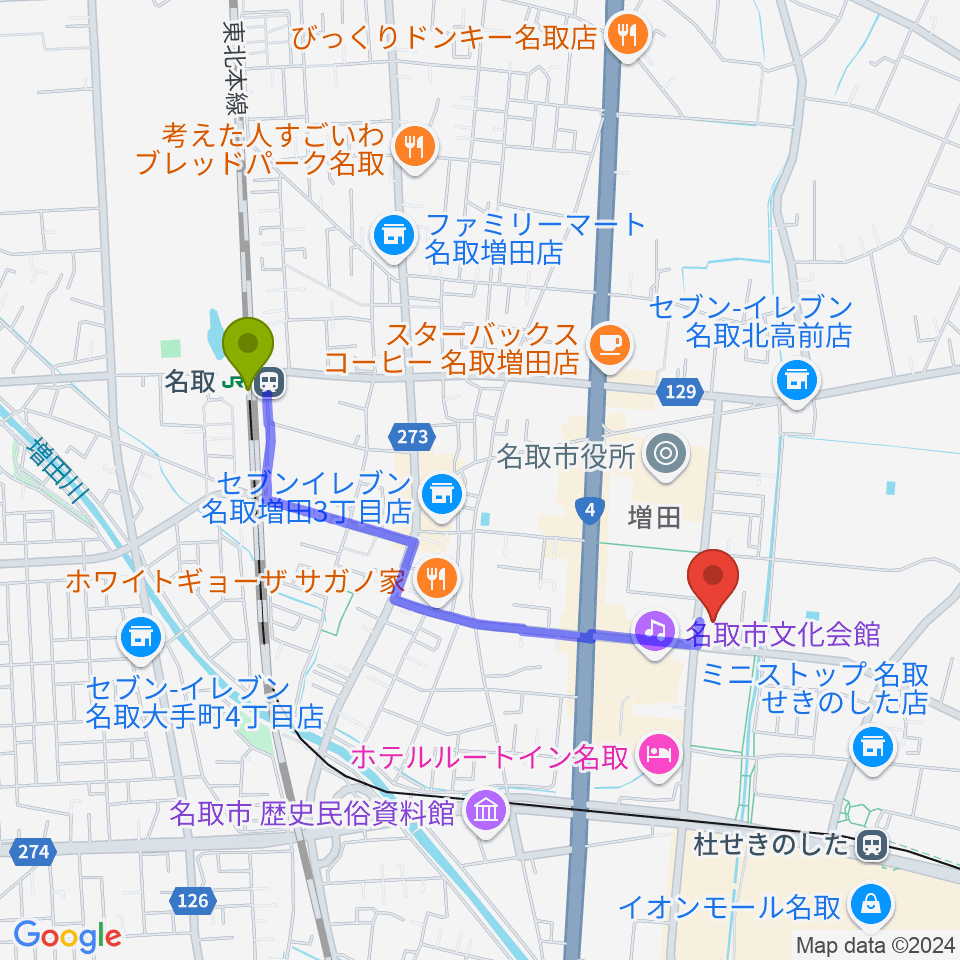 名取駅からなとらじ801へのルートマップ地図