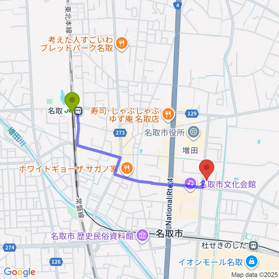 名取駅からなとらじ801へのルートマップ地図