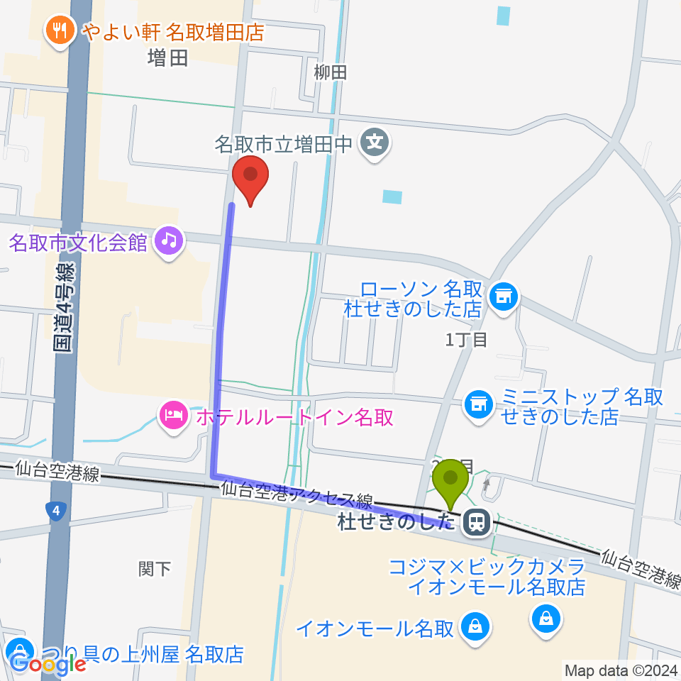 なとらじ801の最寄駅杜せきのした駅からの徒歩ルート（約8分）地図