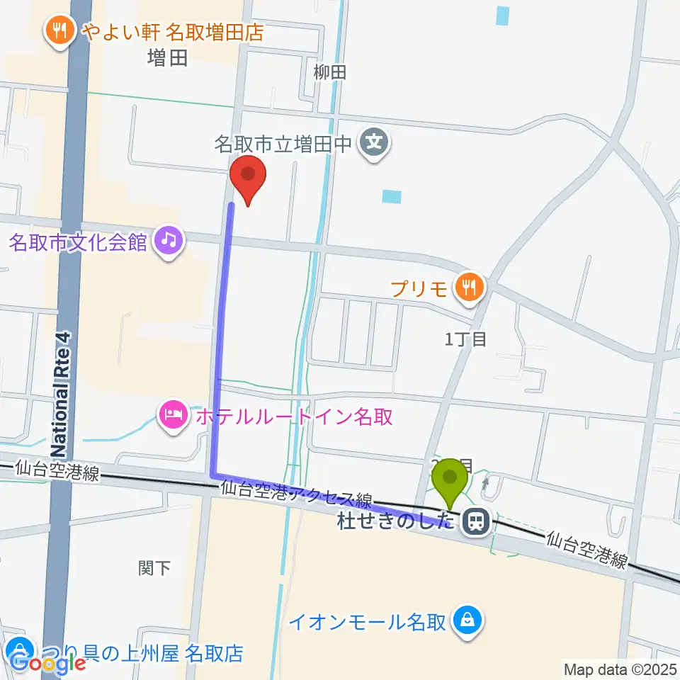 なとらじ801の最寄駅杜せきのした駅からの徒歩ルート（約8分）地図