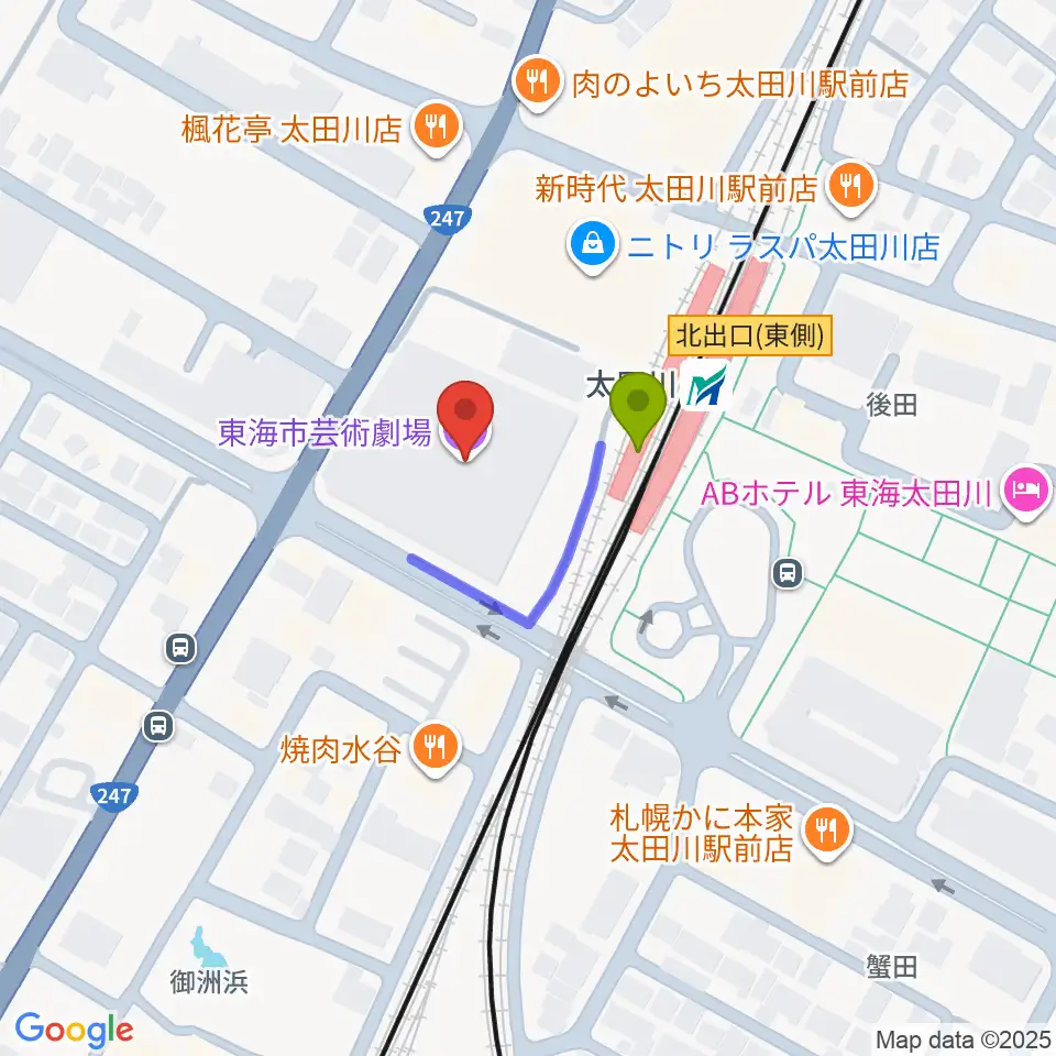 東海市芸術劇場の最寄駅太田川駅からの徒歩ルート（約1分）地図
