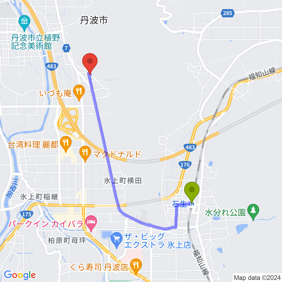 805たんばの最寄駅石生駅からの徒歩ルート（約36分）地図