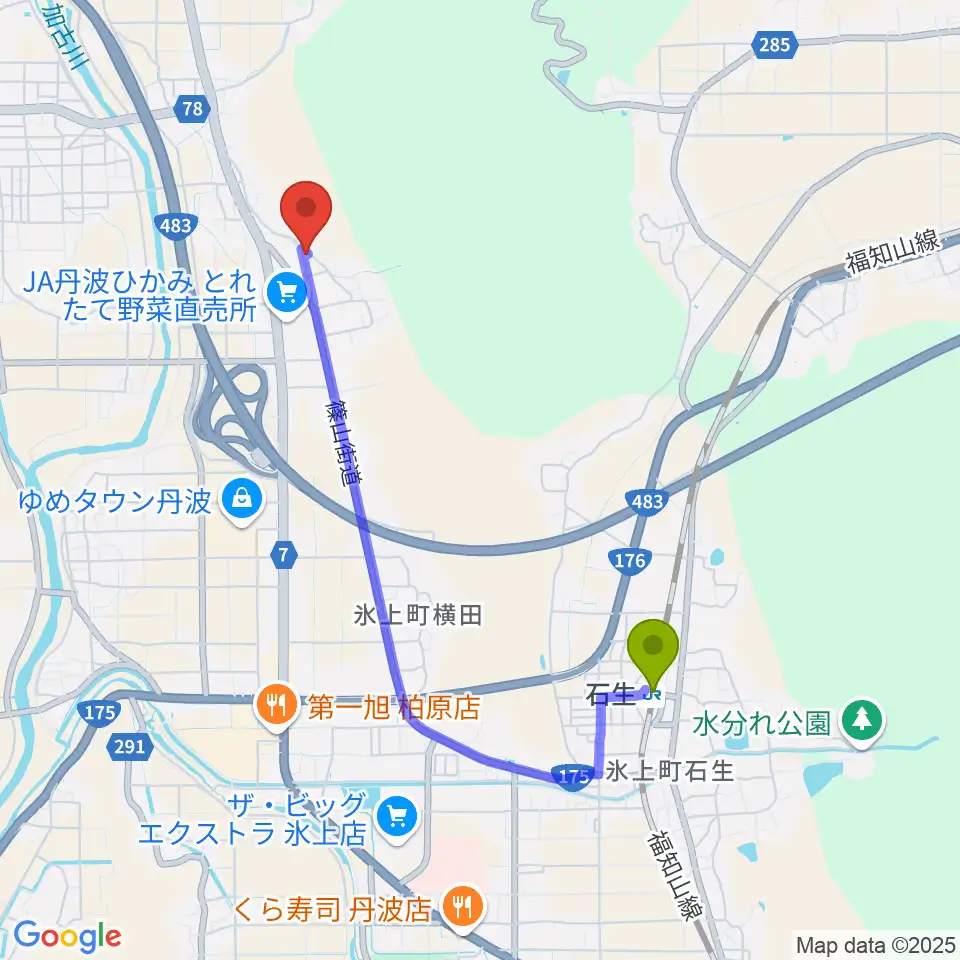 805たんばの最寄駅石生駅からの徒歩ルート（約36分）地図