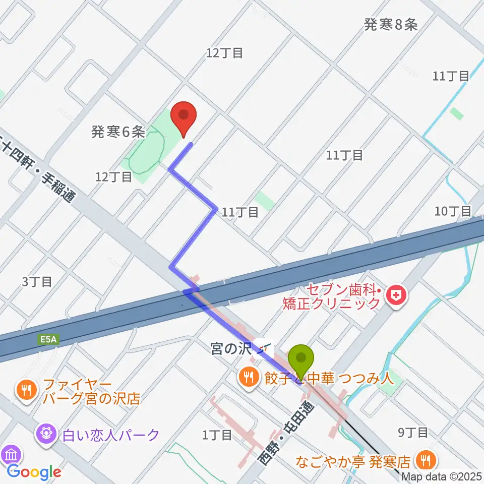 シンフォニカ・スクエアの最寄駅宮の沢駅からの徒歩ルート（約8分）地図
