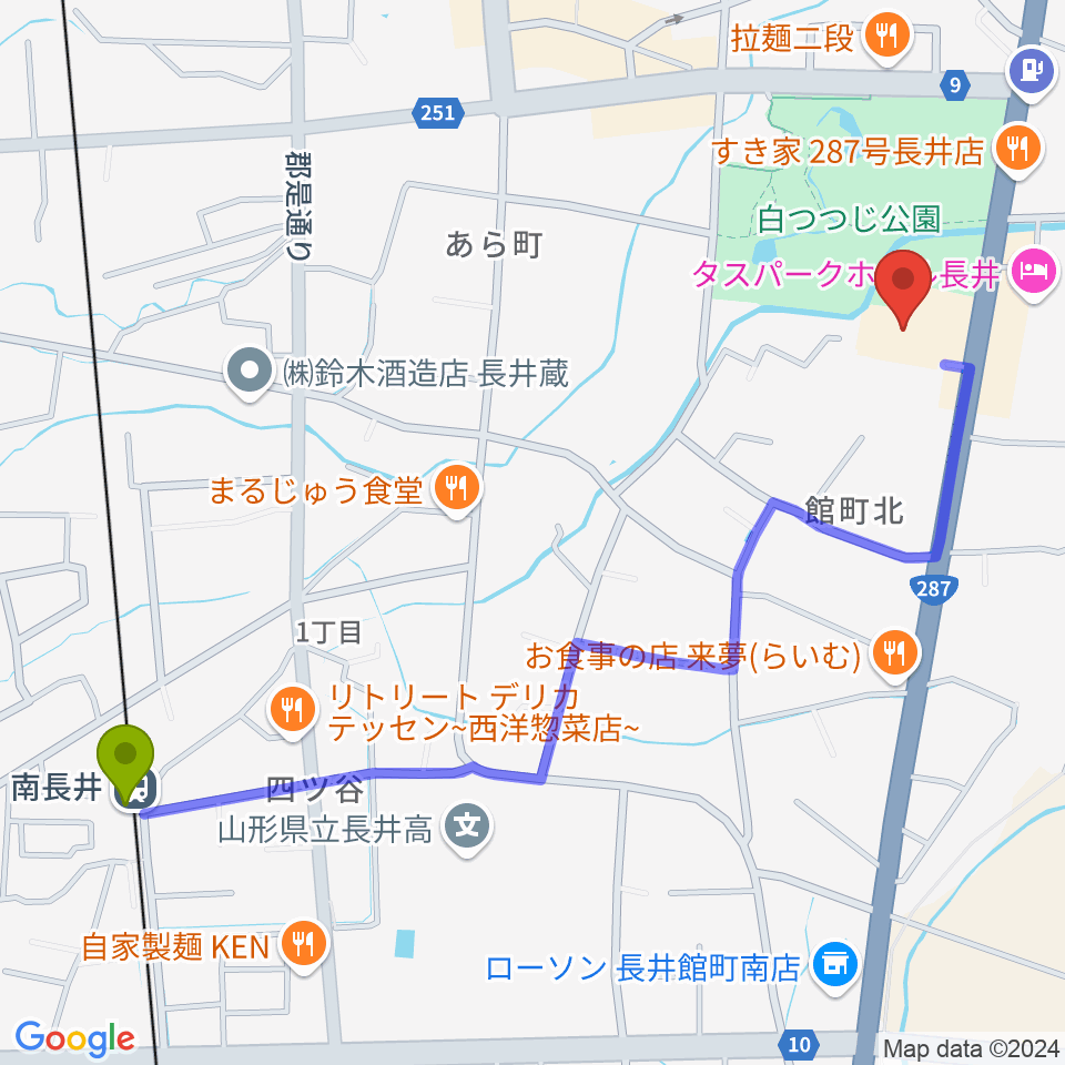 長井市民文化会館の最寄駅南長井駅からの徒歩ルート（約13分）地図