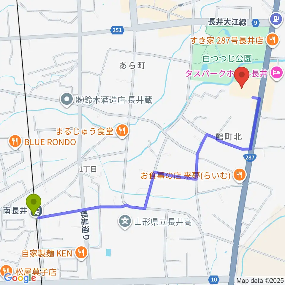 長井市民文化会館の最寄駅南長井駅からの徒歩ルート（約13分）地図