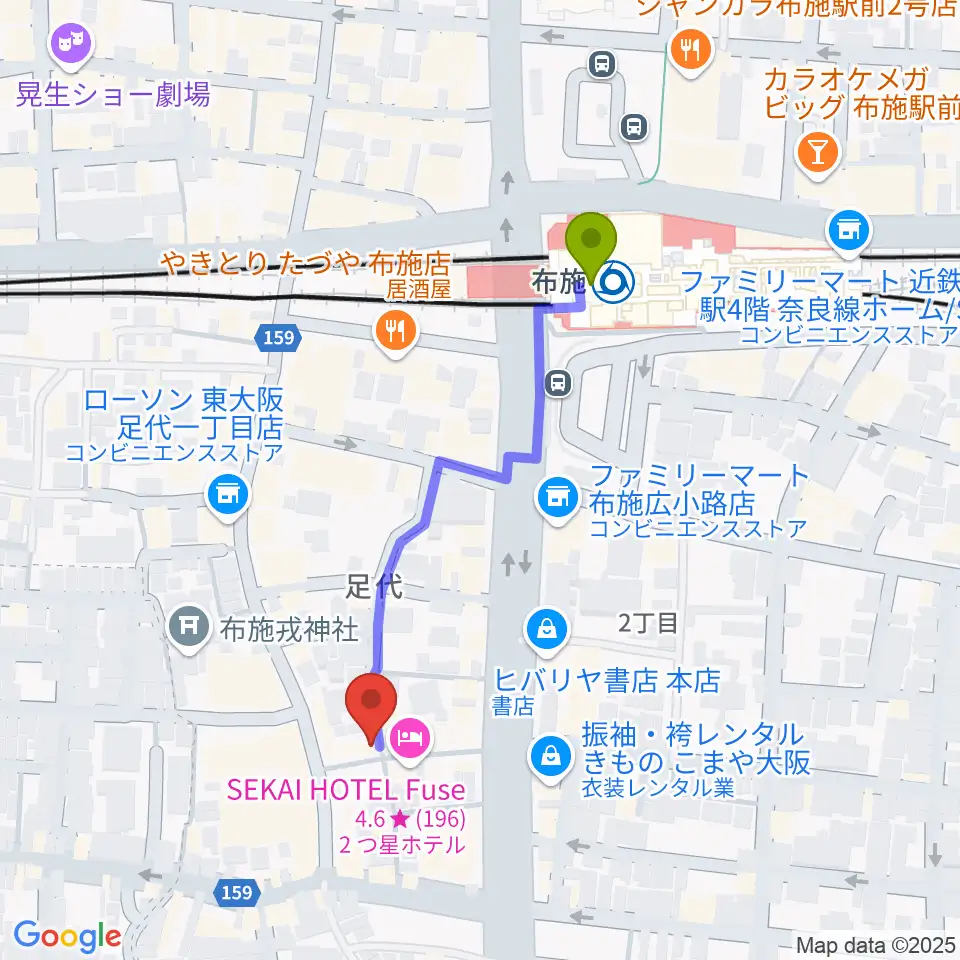 エジプトレコーズの最寄駅布施駅からの徒歩ルート（約4分）地図