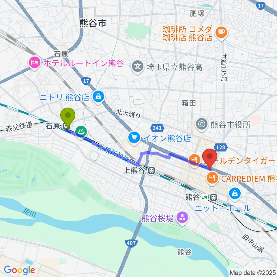 石原駅からモルタルレコードへのルートマップ地図
