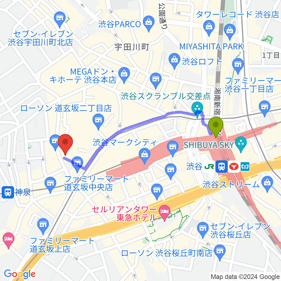 渋谷駅から渋谷DESEOへのルートマップ地図