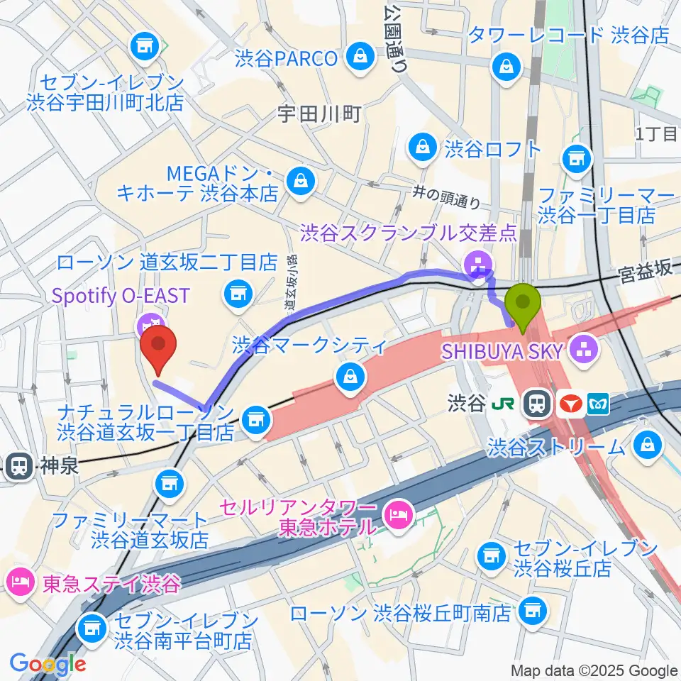 渋谷駅から渋谷DESEOへのルートマップ地図