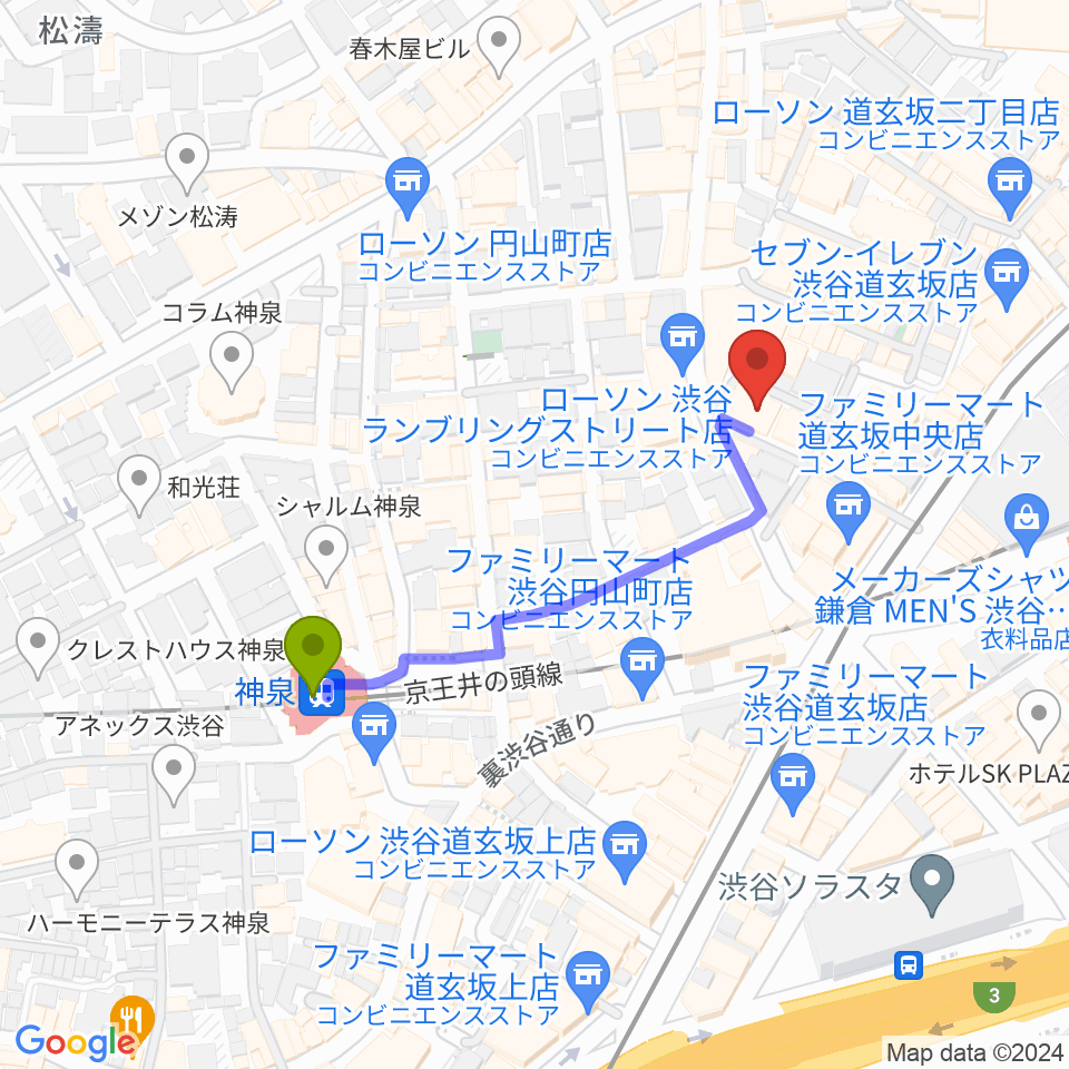 渋谷DESEOの最寄駅神泉駅からの徒歩ルート（約4分）地図