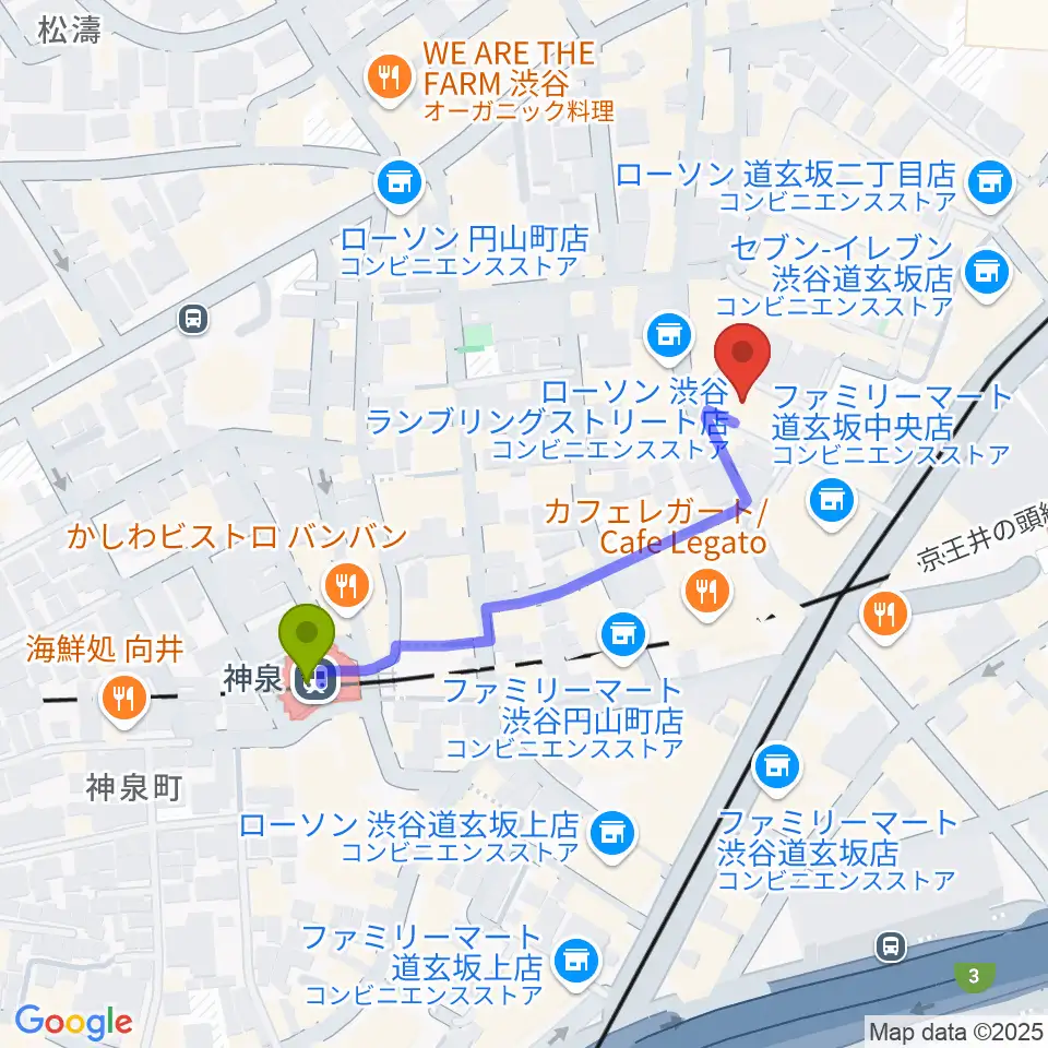 渋谷DESEOの最寄駅神泉駅からの徒歩ルート（約4分）地図