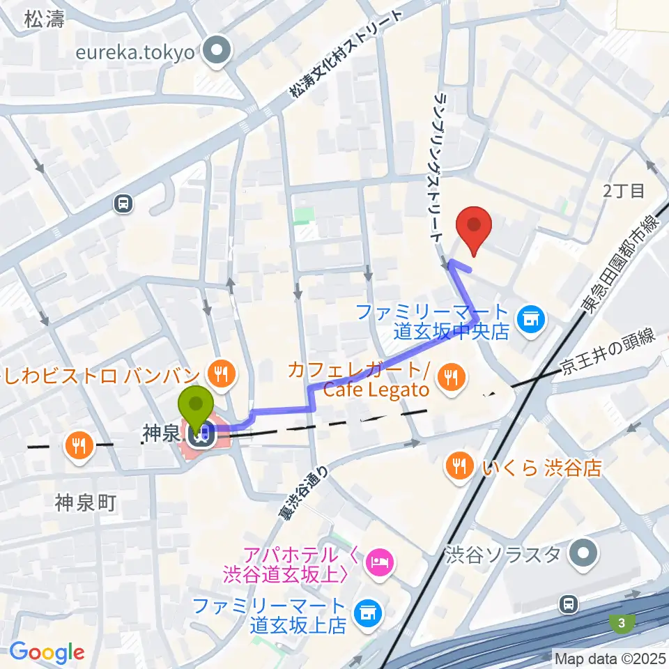 渋谷DESEOの最寄駅神泉駅からの徒歩ルート（約4分）地図