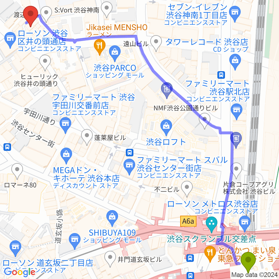 渋谷next recordsの最寄駅渋谷駅からの徒歩ルート（約9分）地図