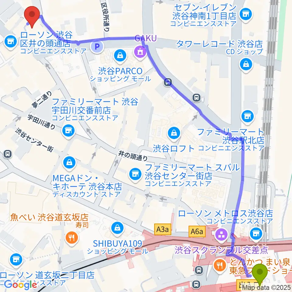 渋谷next recordsの最寄駅渋谷駅からの徒歩ルート（約9分）地図