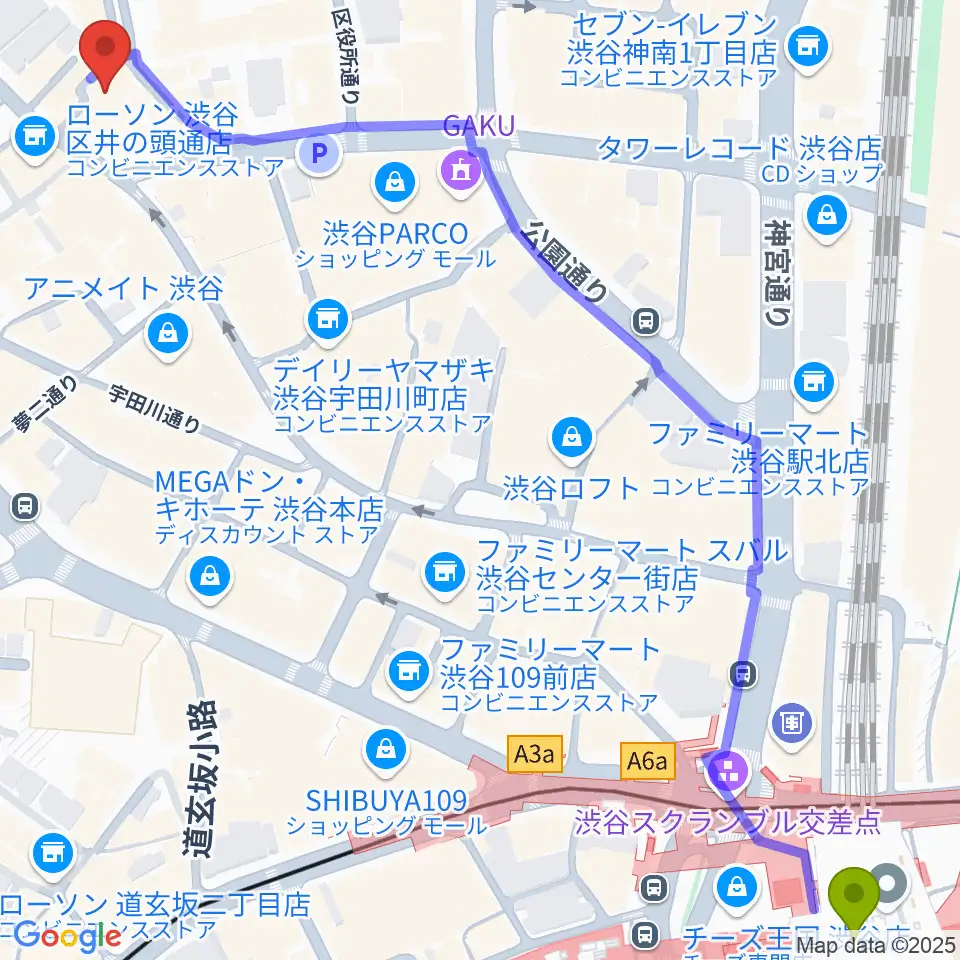 渋谷next recordsの最寄駅渋谷駅からの徒歩ルート（約9分）地図