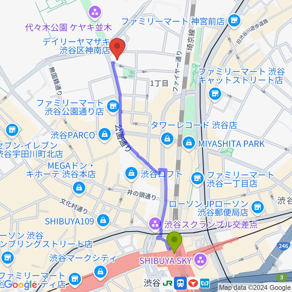 渋谷エッグマンの最寄駅渋谷駅からの徒歩ルート 約11分 Mdata