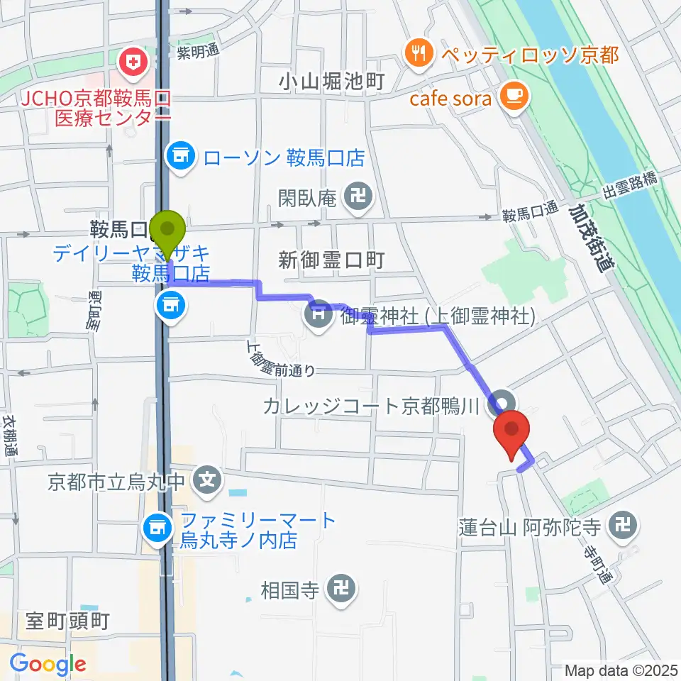 あとりえミノムシの最寄駅鞍馬口駅からの徒歩ルート（約9分）地図