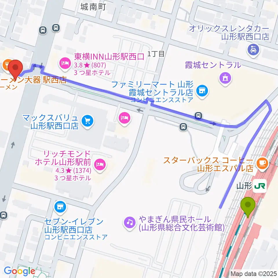 山形RAF-RECの最寄駅山形駅からの徒歩ルート（約7分）地図