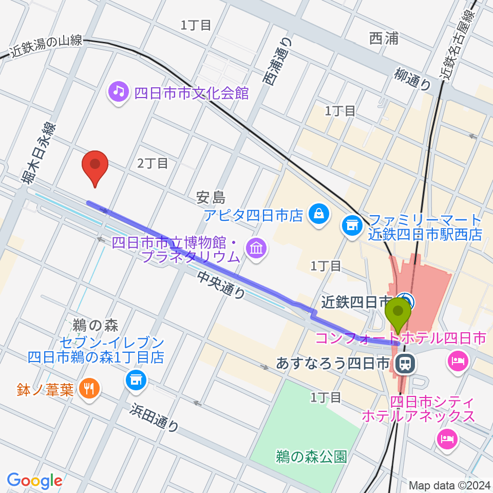 四日市 ドレミファといろはの最寄駅近鉄四日市駅からの徒歩ルート（約11分）地図