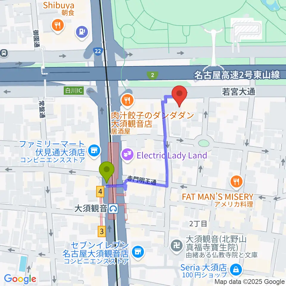 DISK HEAVEN 名古屋の最寄駅大須観音駅からの徒歩ルート（約3分）地図