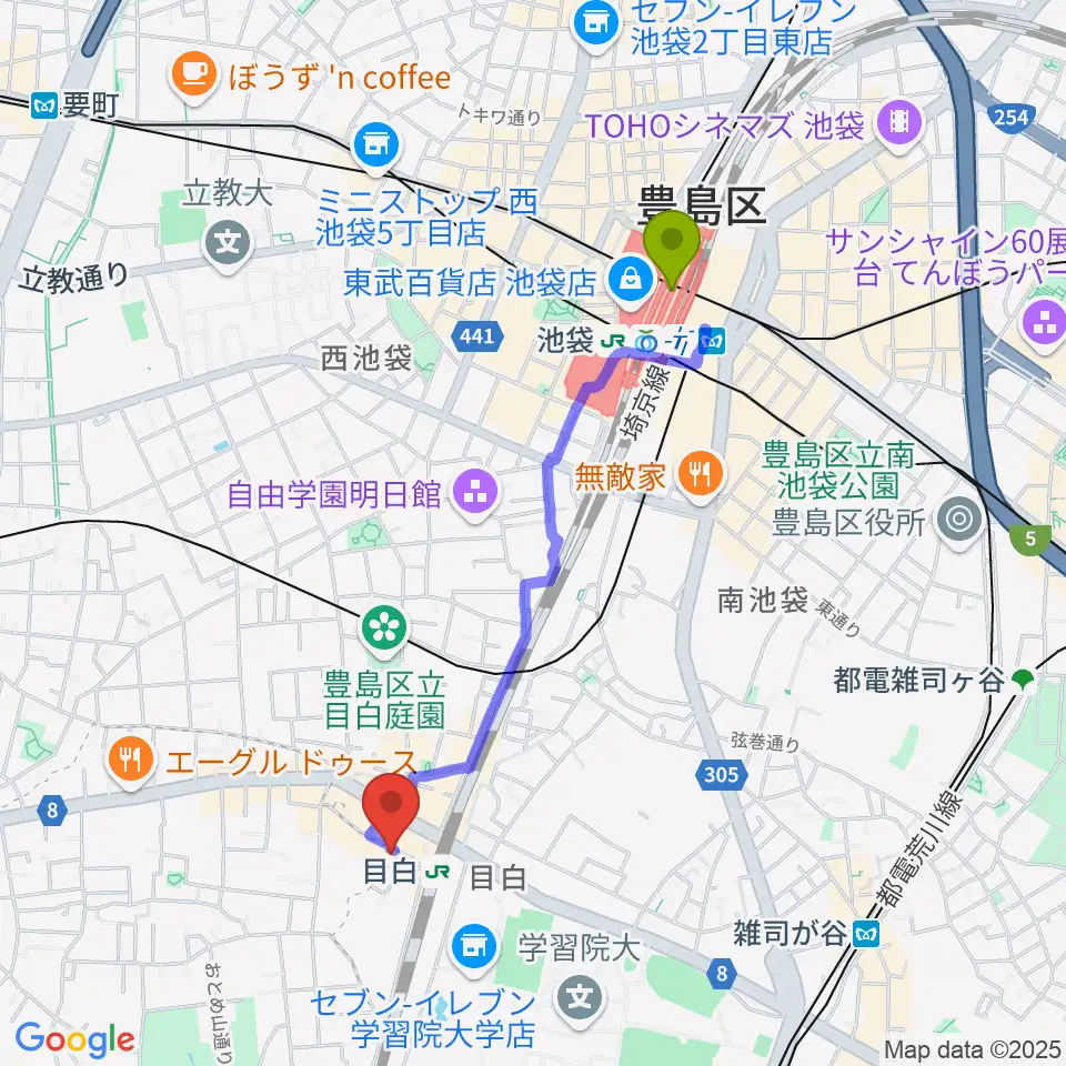池袋駅からWORLD DISQUEへのルートマップ地図