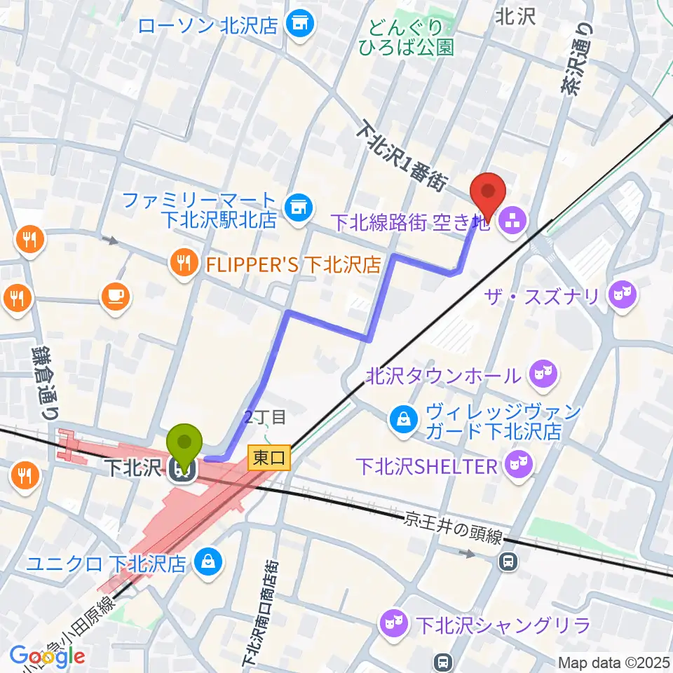 JET SET TOKYO下北沢店の最寄駅下北沢駅からの徒歩ルート（約5分）地図