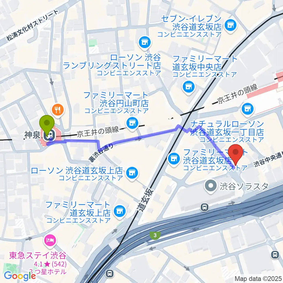渋谷GUILTYの最寄駅神泉駅からの徒歩ルート（約5分）地図