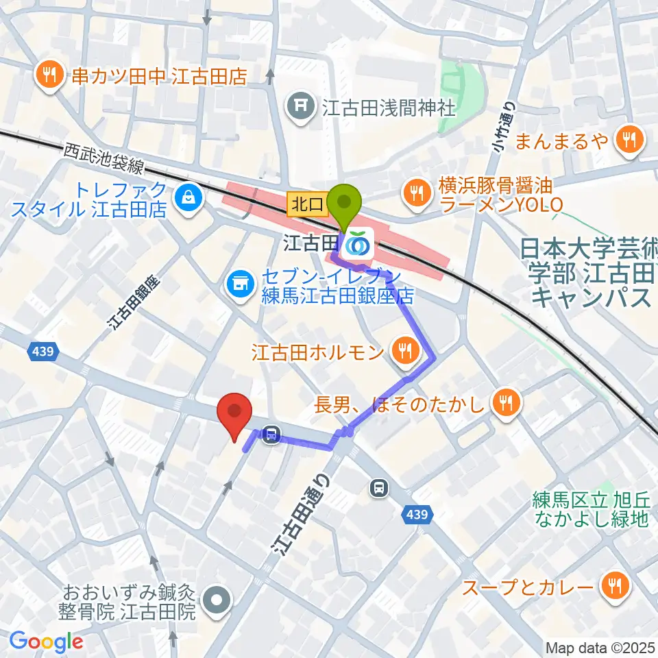 ココナッツディスク江古田店の最寄駅江古田駅からの徒歩ルート（約3分）地図
