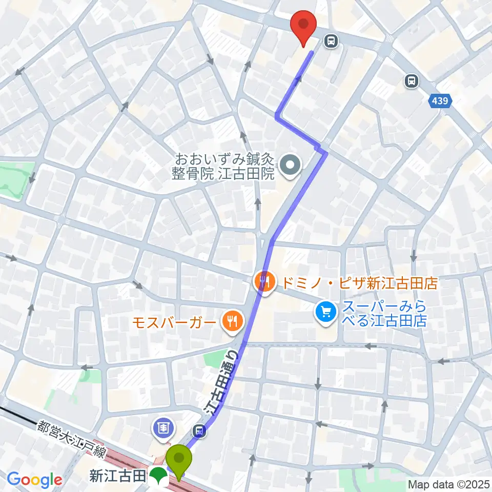 新江古田駅からココナッツディスク江古田店へのルートマップ地図
