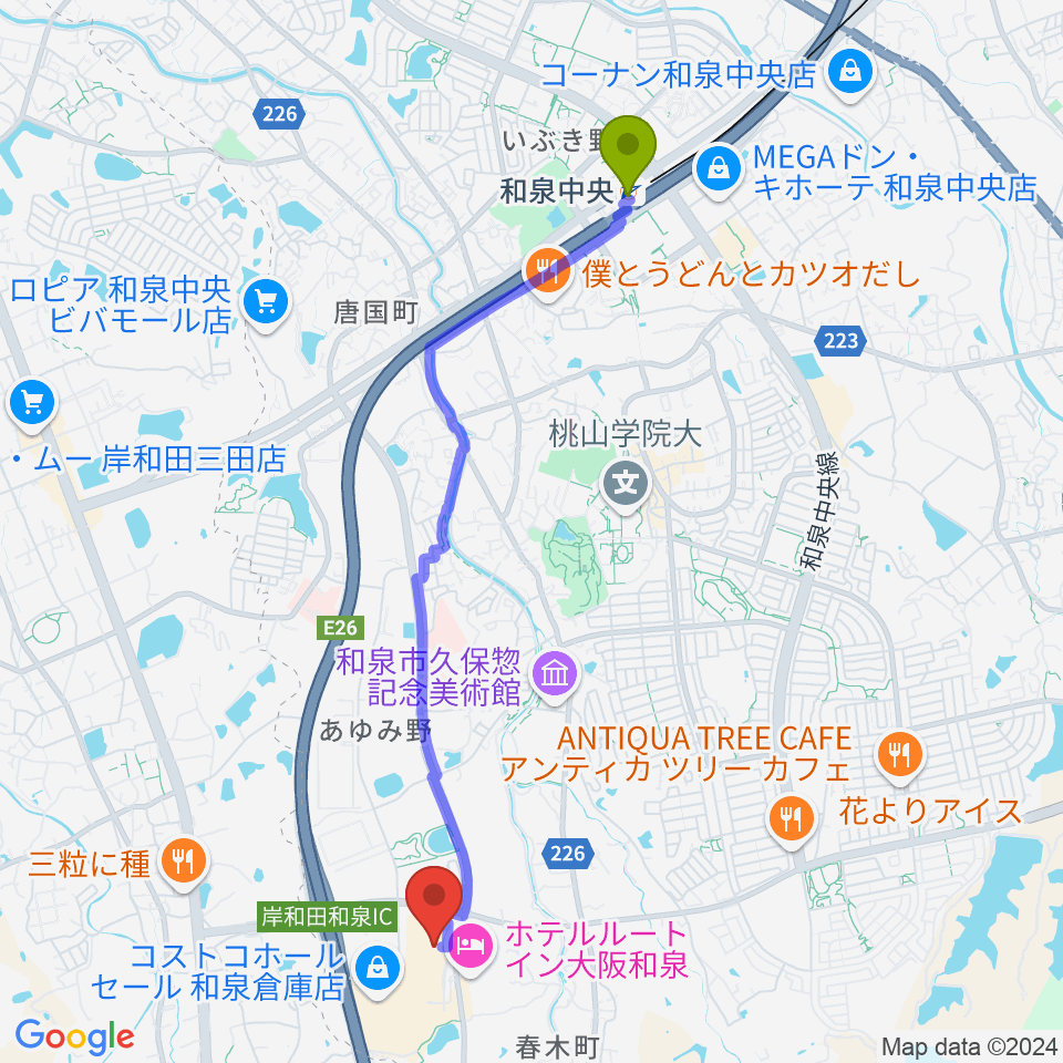 Hmvららぽーと和泉の最寄駅和泉中央駅からの徒歩ルート 約49分 Mdata