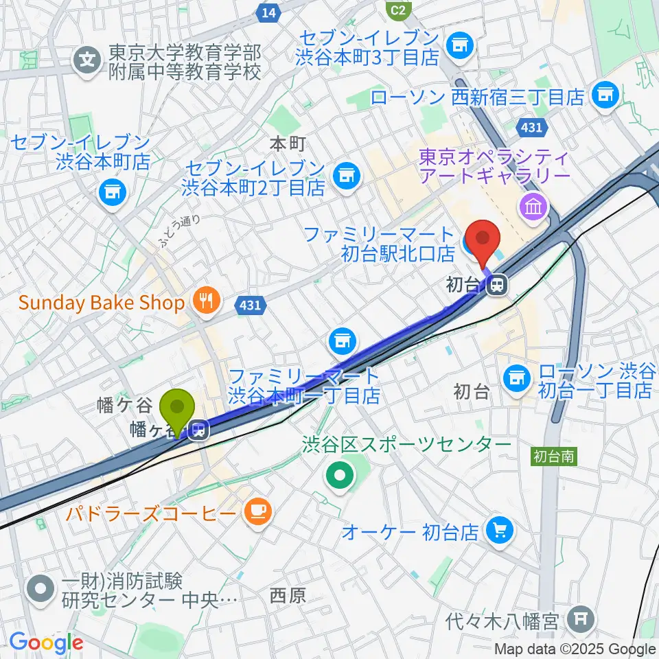 幡ヶ谷駅から初台DOORSへのルートマップ地図