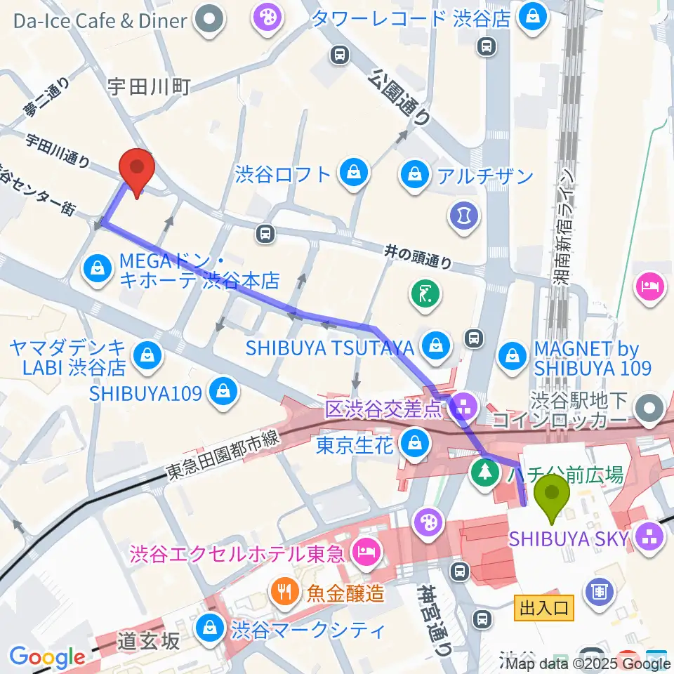 ディスクユニオン渋谷ジャズ/レアグルーヴ館の最寄駅渋谷駅からの徒歩ルート（約6分）地図